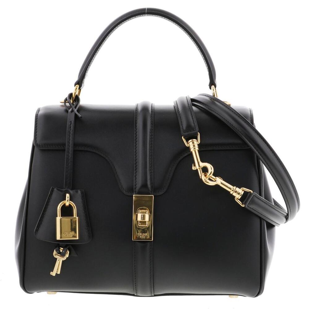 Celine Handbag distinctive goldtone turnlock closure Black